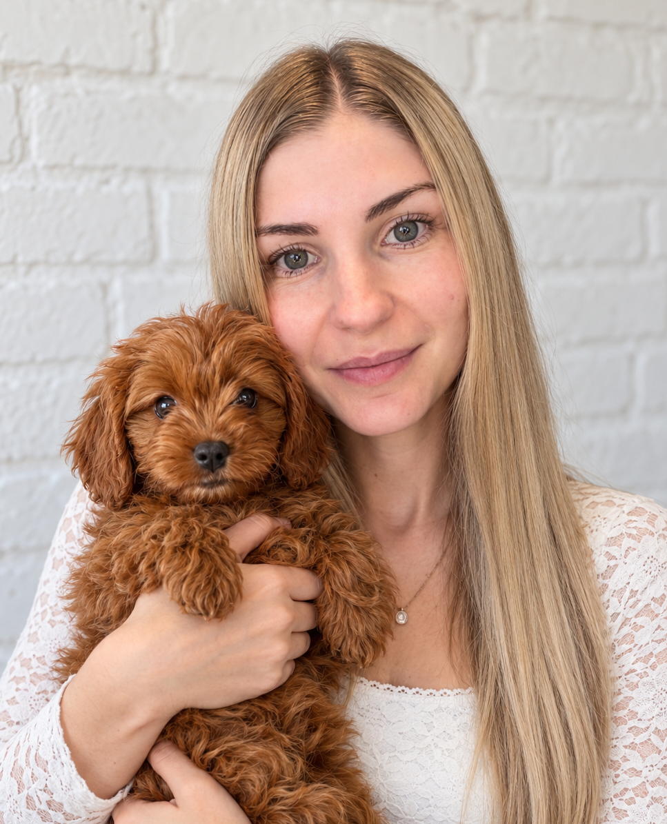 Katya holding her dog Ruby