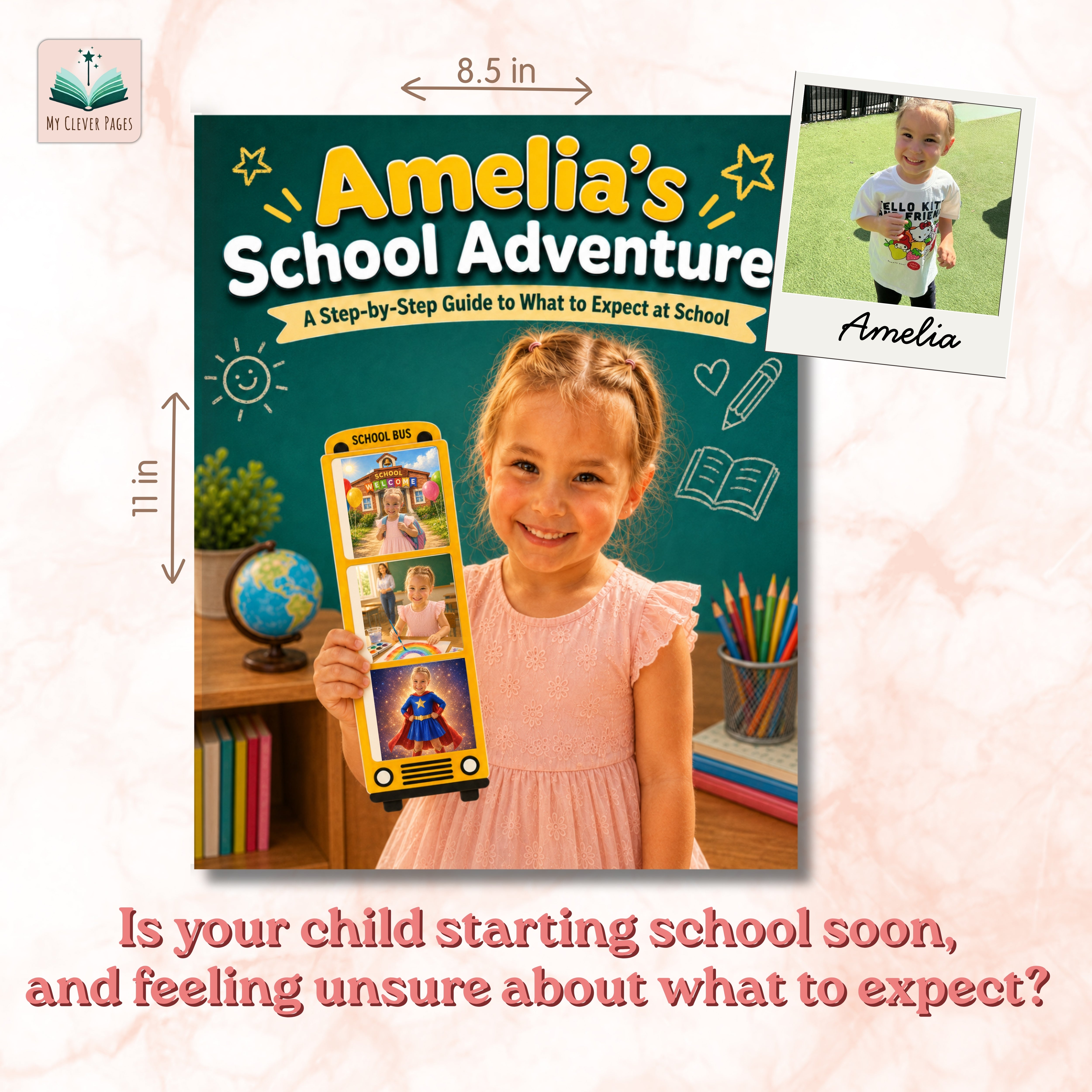School Adventure — personalized children's book cover from My Clever Pages