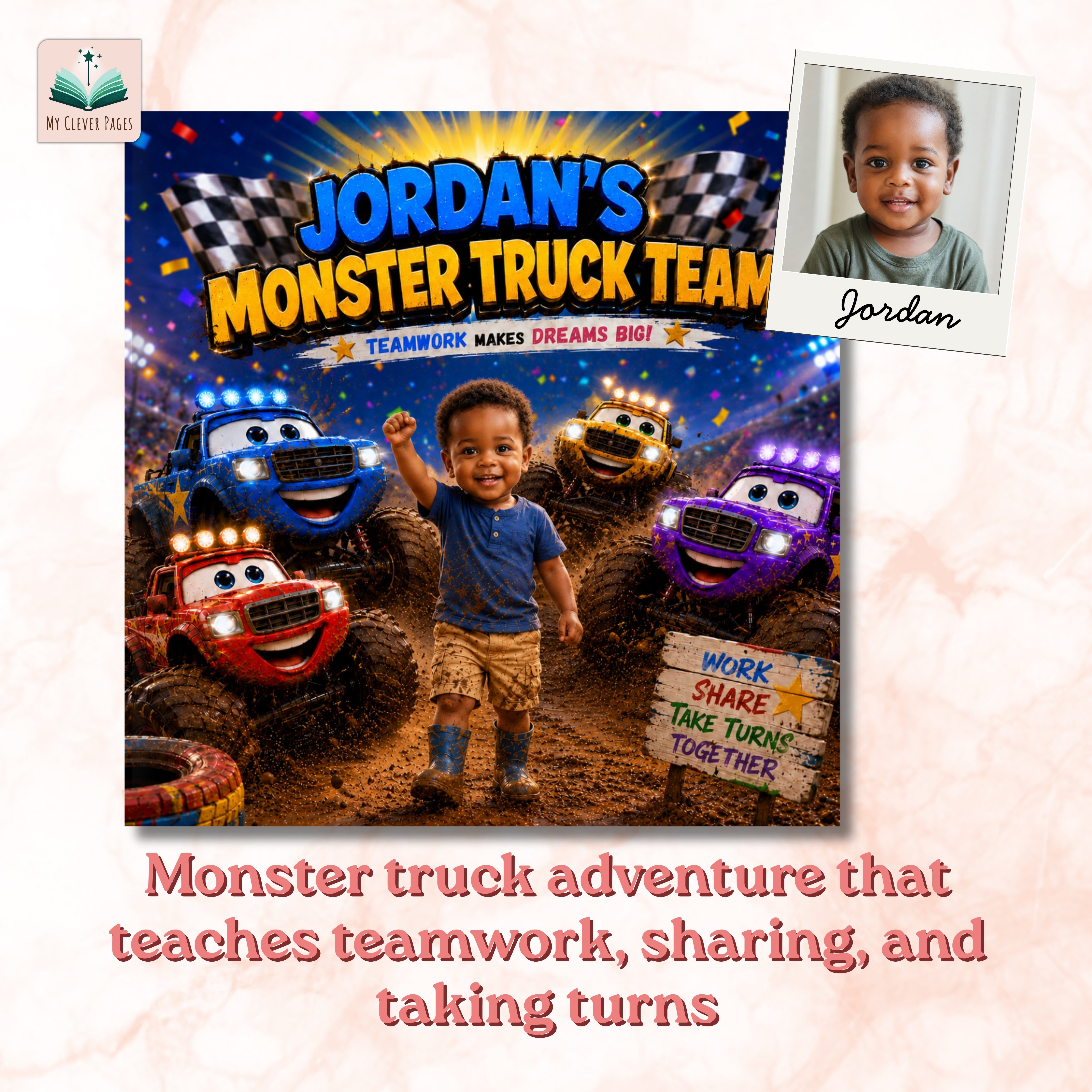 Monster Truck Team — personalized children's book cover from My Clever Pages